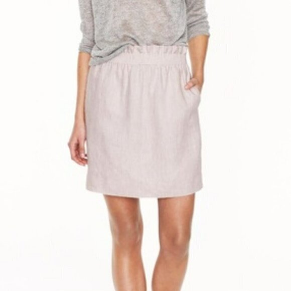 J. Crew Light Grey 100% Linen Paper-bag Mini Summer Skirt Size 8 - Picture 2 of 12